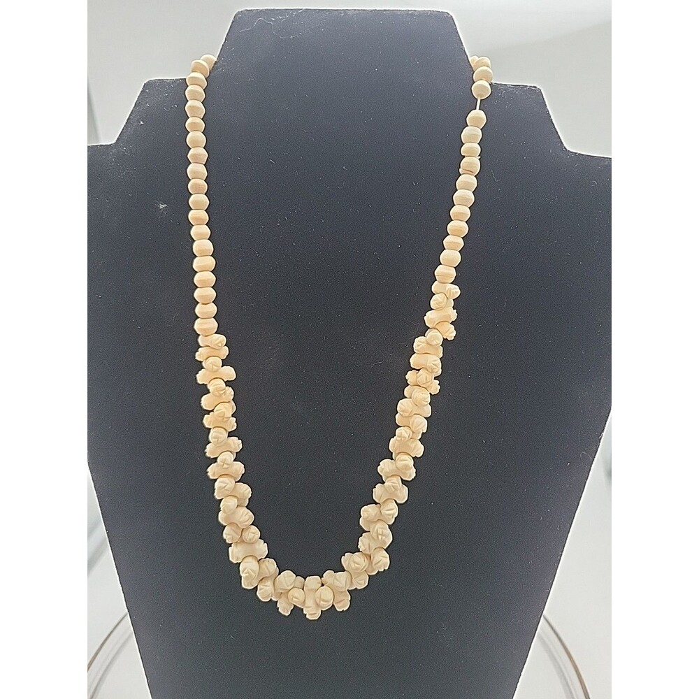 ANTIQUE ART DECO HAND CARVED BOVINE BONE GRADUATED BEAD 18" NECKLACE